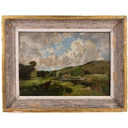 English School (19th Century): Cows Resting Beside the River, oil on board unsigned 31cm x 45cm 