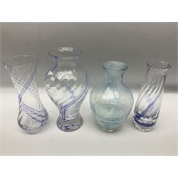 Collection of green/blue Caithness glass vases, to include mottled and swirl designs, largest 20cm (26)