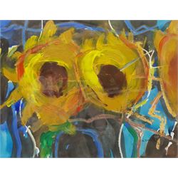 Michael Curgenven (Contemporary): 'Sunflowers', mixed media signed, titled verso on gallery label 28cm x 36cm