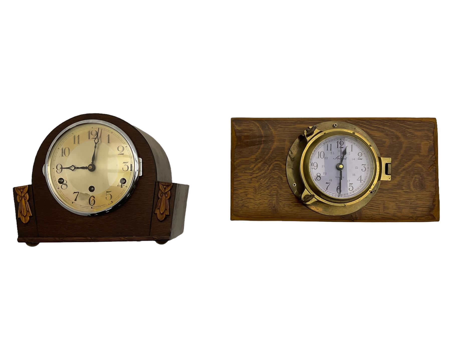 1960's Westminster chiming mantel clock and brass cased ships clock on