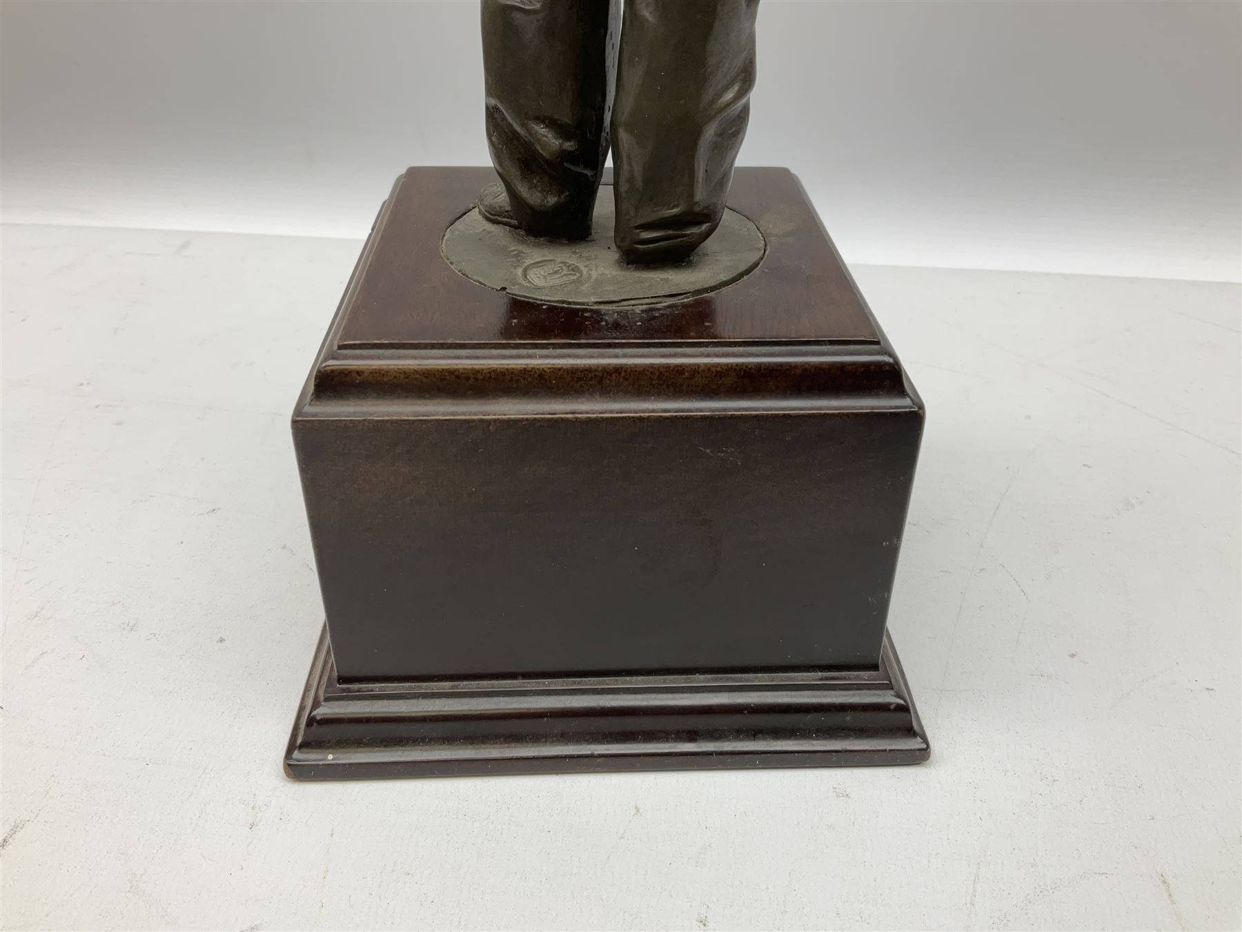 Presentation bronzed figure of a paratrooper by Peter Hicks mounted on a mahogany plinth with plaque inscribed ' Presented to Lieutenant General Sir Michael Gray KCB OBE President Army Parachute Association 1981-1987 An Outstanding Term of Leadership Friendship and Humour. Thank You All Ranks A.P.A.' H28cm; a brass Pegasus plaque H12cm; and small quantity of colour photographs and prints of military related paintings