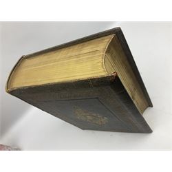 19th century The Illustrated Family Bible with Explanatory Critical & Devotional Commentary, published by  A Fullarton & Co, leather-bound with gilt decoration to cover, with the family register filled in for the Duggleby & Dunn family of Beverley