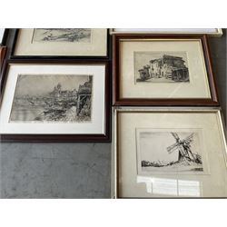 Collection of etchings, artists including Alfred Blundell, Hedley Fitton, William Walcot, Norman James, Oliver Hall, Francis Sydney Unwin, Mortimer Menpes, William P Robins, Piers Browne, etc, together with a Bernard Dunstan lithograph (15)