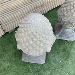 Pair of cast stone garden pineapples, D30, H55 - THIS LOT IS TO BE COLLECTED BY APPOINTMENT FROM DUGGLEBY STORAGE, GREAT HILL, EASTFIELD, SCARBOROUGH, YO11 3TX