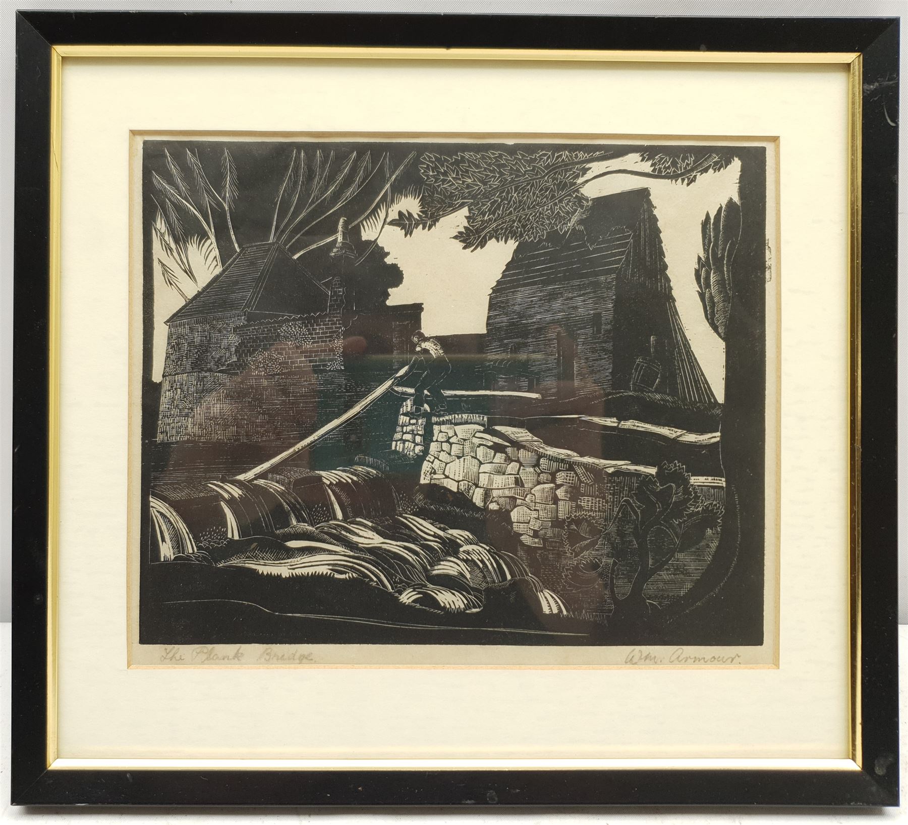 William Armour RSA RSW (Scottish 1903-1979): 'The Plank Bridge', woodcut signed and titled in pencil 16cm x 20cm