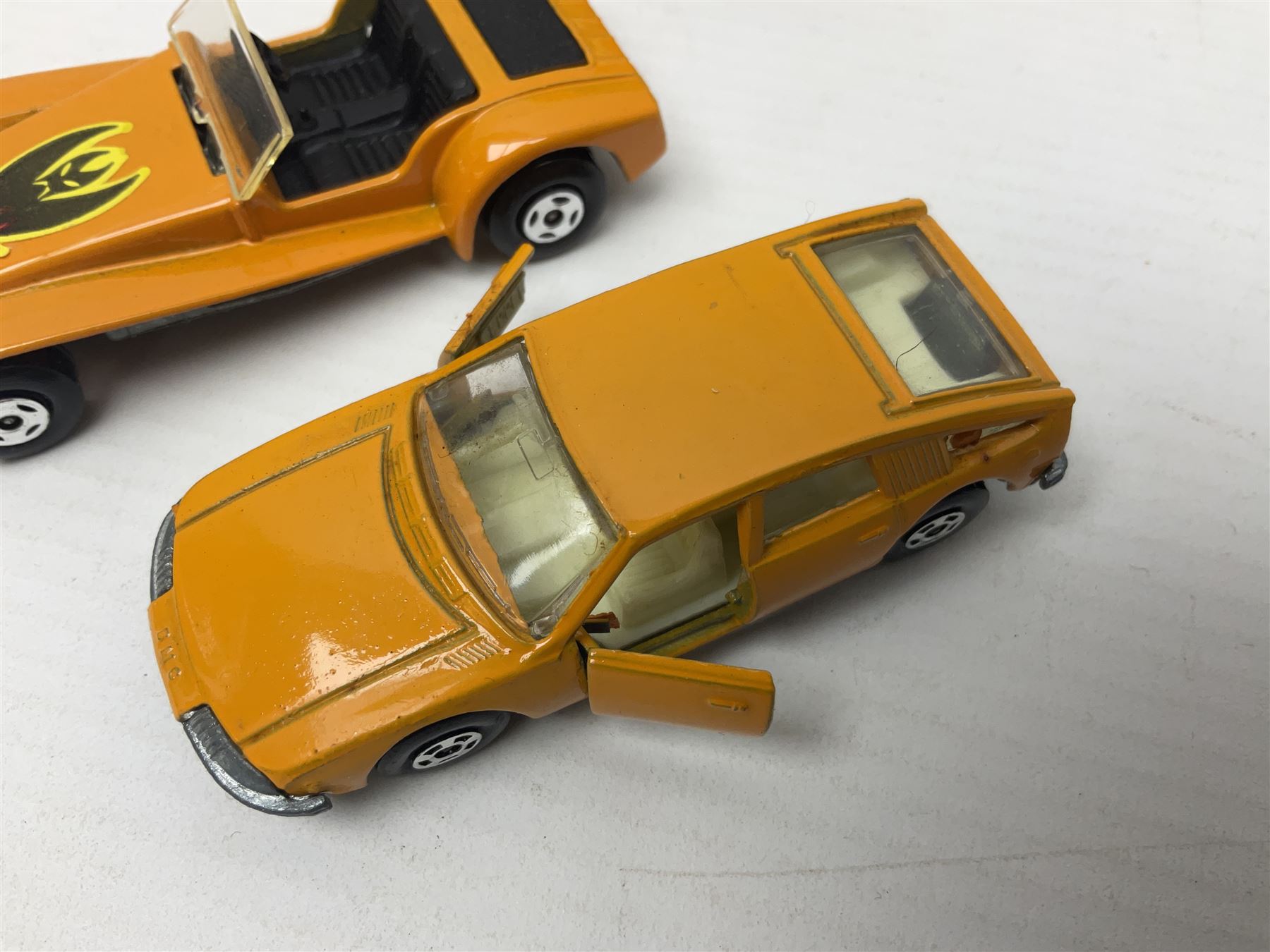 Matchbox 1-75 Series 'Superfast' ex-shop stock - eight models comprising 45c Ford Group 6, 52c Dodge Charge Mk.III, 53d Tanzara, 54c Ford Capri, 56c Pinifarina, 58d Woosh 'n' Push, 60c Lotus Super Seven and 62d Dragster; all boxed (8)