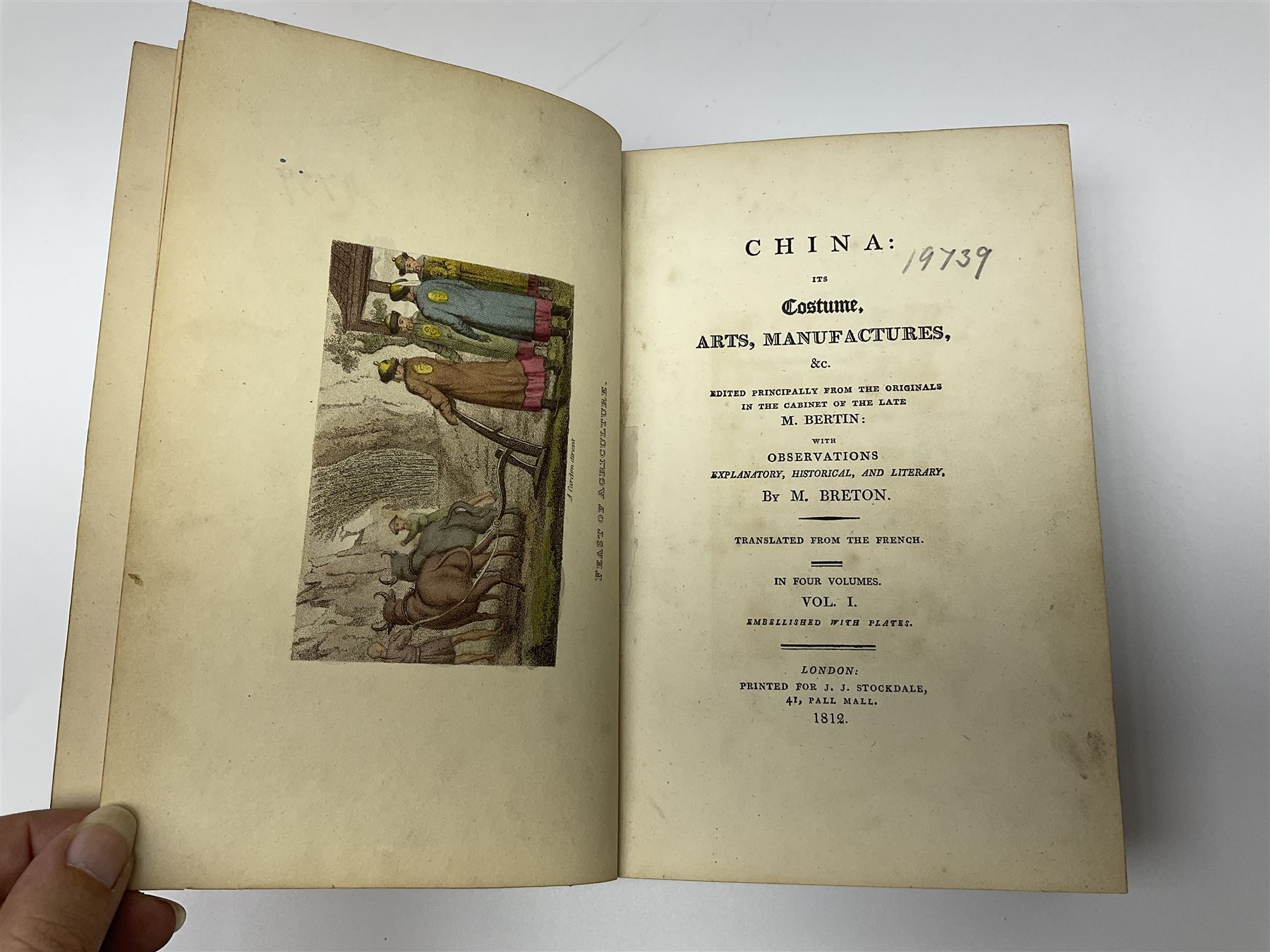Bertin M. & Breton M.: China Its Costume, Arts, Manufactures etc. 1812 Stockdale London. Four volumes in one. Hand coloured plates. Half leather binding; Doolittle Rev. Justus: Social Life of the Chinese. 1868. Illustrated. Rebound in half morocco with marbled boards; and three other books of eastern interest (5)