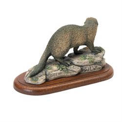 Seven Border Fine Arts animal figures, comprising Otter, Fox, Mummy's Boys, Wash Day, On The Farm, King of the Castle and Ewe & Lambs, all on wooden plinths