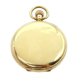 Early 20th century 9ct gold half hunter lever presentation pocket watch by Vertex, white enamel dial with Roman numerals and subsidiary seconds dial, the inner dust cover inscribed 'Presented by The British Creameries Ltdd to Garnet Miller for good service 1919-1934', case by Aaron Lufkin Dennison, Birmingham 1934