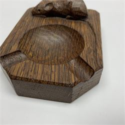 Mouseman - oak ashtray, rectangular form with rounded and canted corners, carved with mouse signature, by the workshop of Robert Thompson, Kilburn