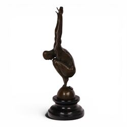 After Milo - bronze figure of a man in perfect balance, bearing signature and foundry mark, overall H29cm
