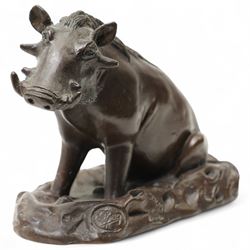 Donald Greig (South African 1959-): Seated Warthog, bronze, signed, 2007, 9cm x 13cm with certificate