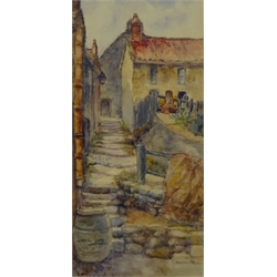  James Ulric Walmsley (British 1860-1954): Tyson's Steps Robin Hood's Bay, watercolour signed and dated 1908, 35cm x 16.5cm  DDS - Artist's resale rights may apply to this lot     
