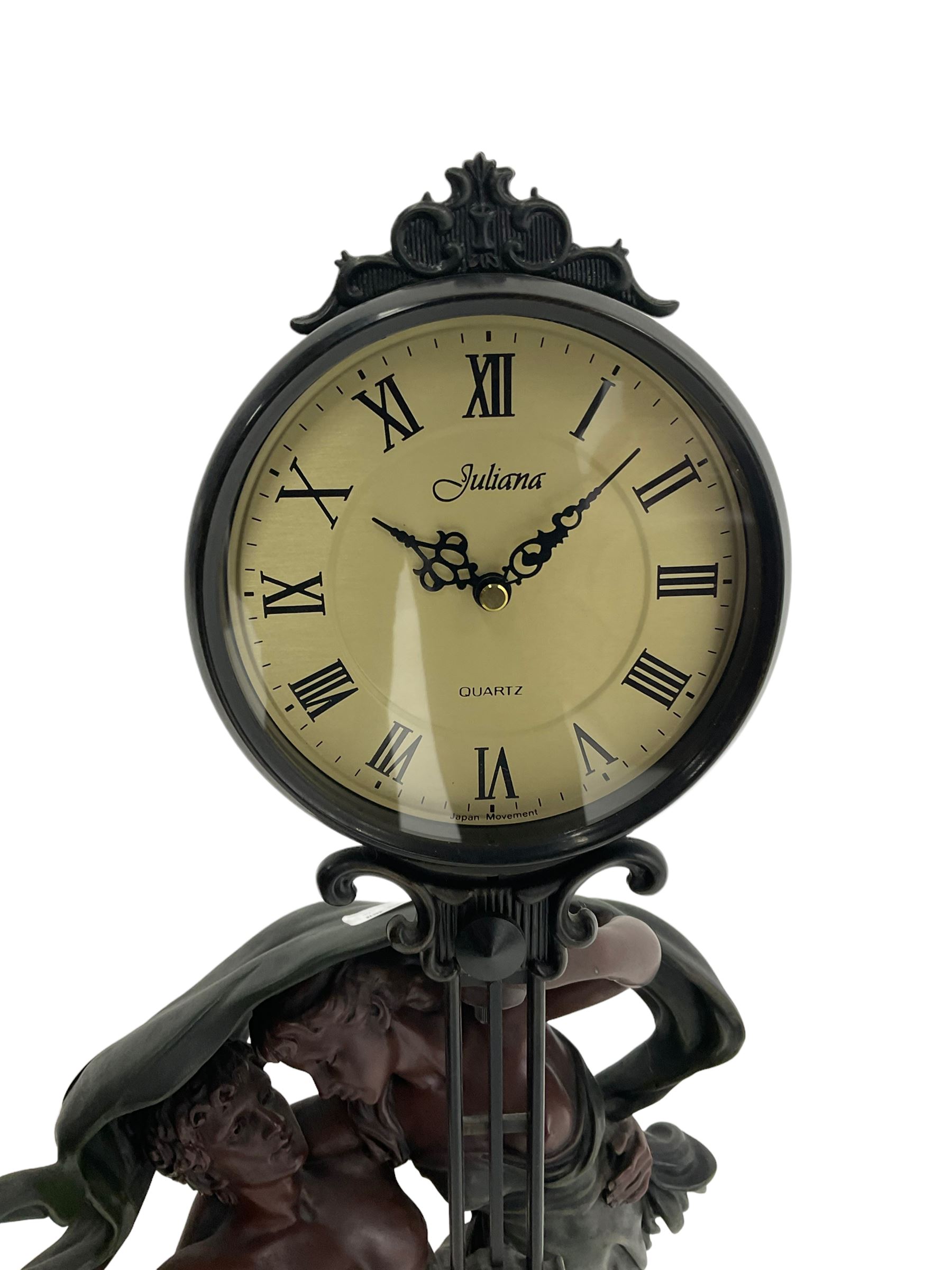 Decorative contemporary “Mystery Clock” with battery operated quartz