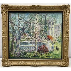 Marjorie Moore (British exh.1922-1937): 'The Italian Landscape', oil on canvas signed and dated 1934, original title label with artist's Sutton Coldfield address verso 34cm x 39cm 
Provenance: exh. Society of Women Artists, label verso