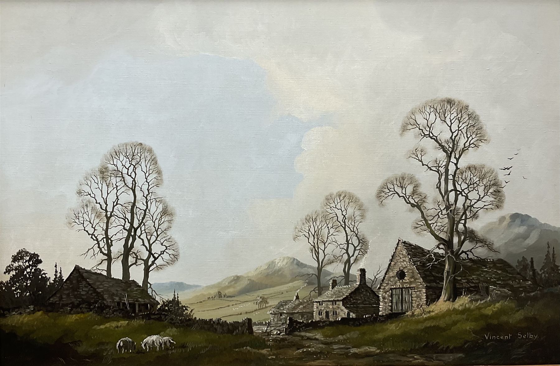 Vincent Selby (British 1919-2004): 'Farm in the Peak', oil on canvas signed, labelled verso 50cm x 75cm