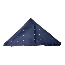 British SOE scarf/cravat woven with rows of small parachutes on a navy blue ground 74 x 76cm