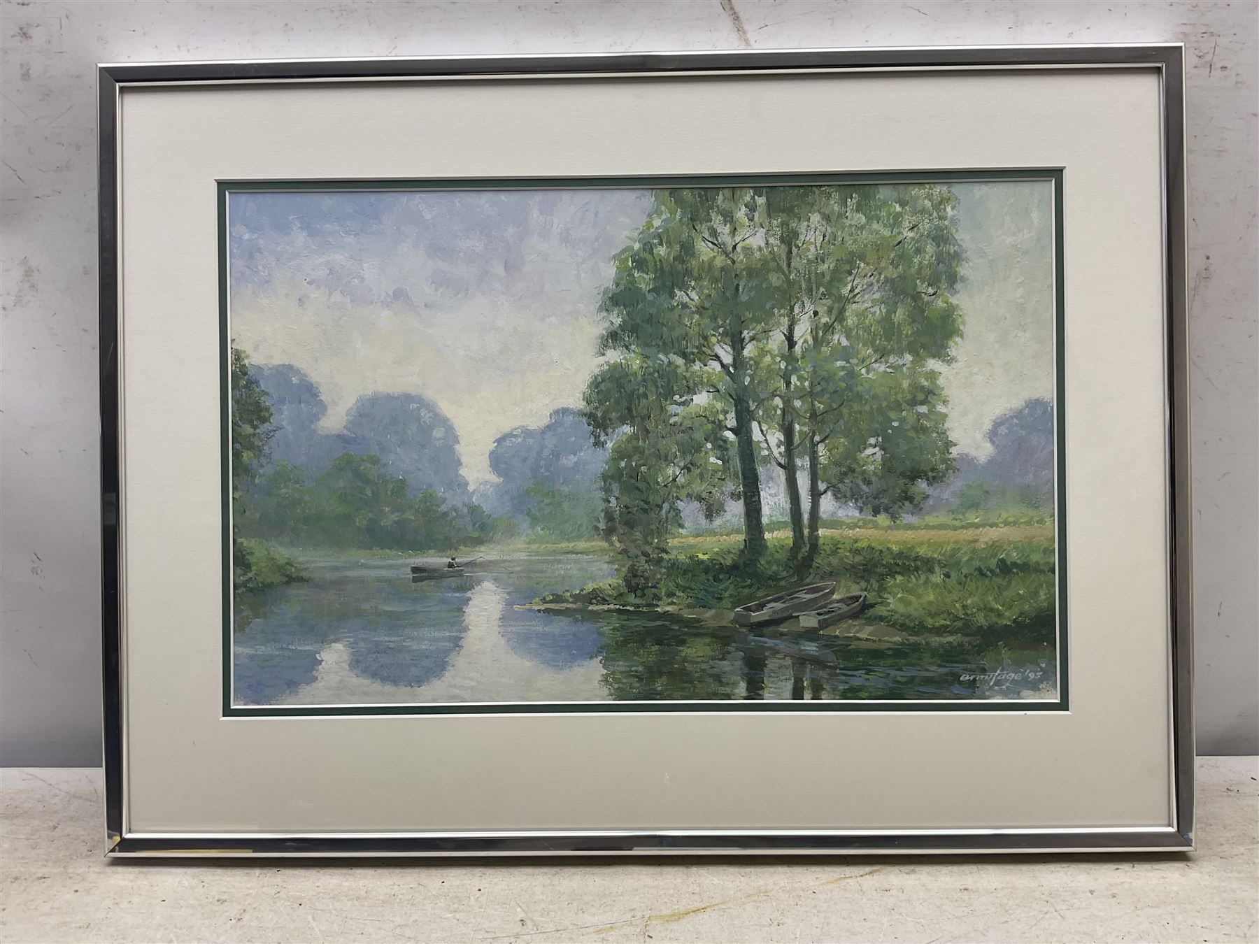 Alan Armitage (British 20th Century): Fishing on the Lake, oil on board signed and dated '95, 30cm x 49cm 