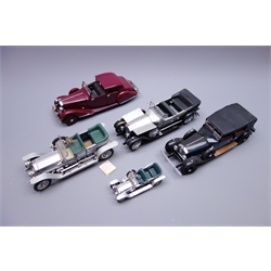  Franklin Mint - four large scale die-cast models of Rolls Royce cars comprising 1925 Silver Ghost, 1929 Phantom I Cabriolet de Ville, 1907 Silver Ghost (small) and 1907 Silver Ghost (large) and Danbury Mint 1938 Rolls Royce Phantom III Sedanca de Ville, all double boxed with certificates (5)  