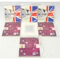  Collection of seven coin year sets, all containing the dual date EEC coin, comprising three 1992 and three 1993 'United Kingdom Brilliant Uncirculated Coin Collection' and one 1993 'Wedding Coin Collection' (7)  