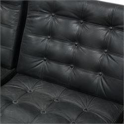 Ole Gjerløv-Knudsen and Torben Lind for France & Son - set of five Danish 'Moduline' lounge chairs, upholstered in buttoned black vinyl, on square supports