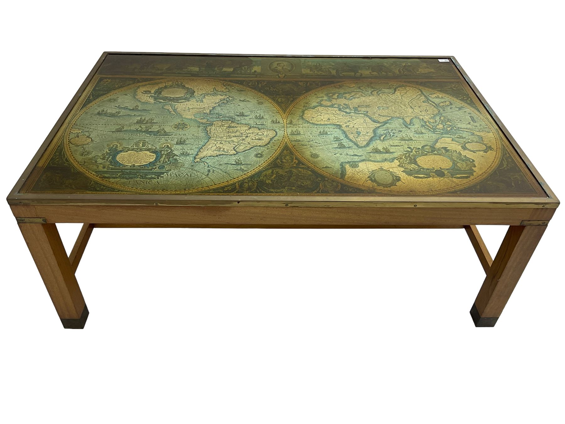 Large teak framed military style map table
