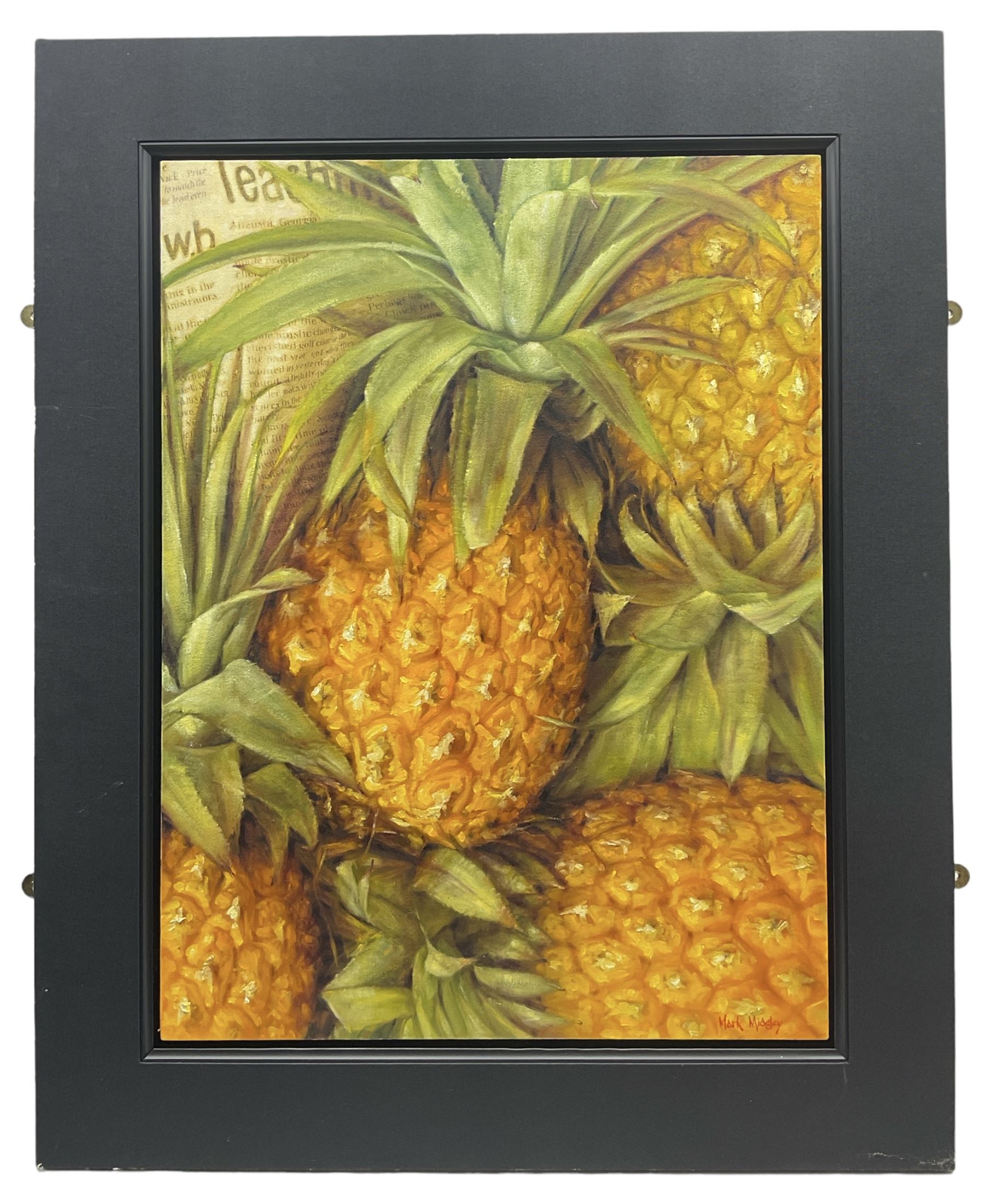 Mark Midgley (British / South Africa 1954-): Pineapples, oil on canvas laid onto board signed 81cm x 60cm