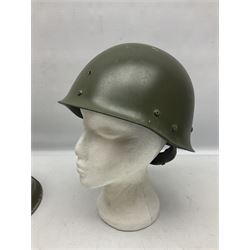 1950s French Algerian War steel helmet with liner; indistinctly marked 'S.I.A. LE EANS(?) 71R'