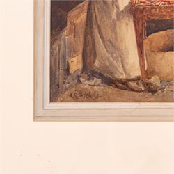 Albert George Stevens (Staithes Group 1863-1925): Girl Preparing Food, watercolour signed 24cm x 34cm
