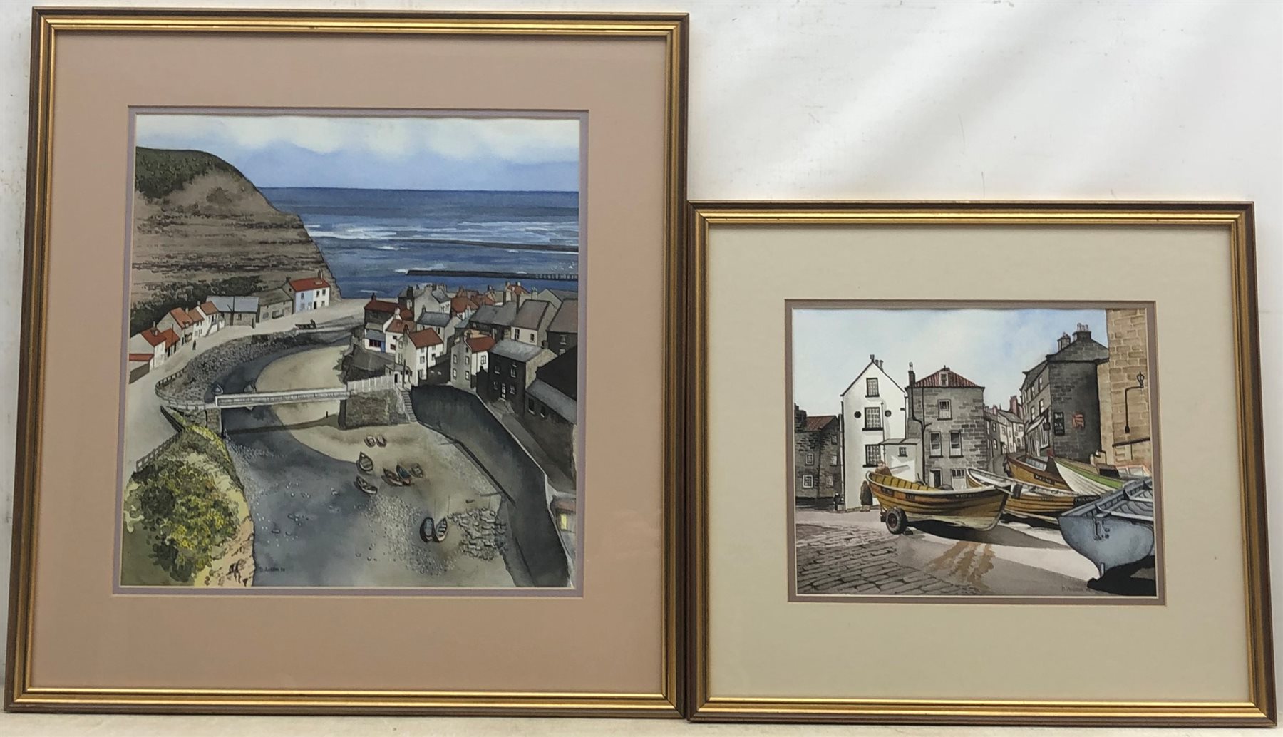 D Ashton (20th century): Robin Hood's Bay & Staithes, two watercolours signed and dated '88, 22cm x 27cm & 36cm x 34cm (2)