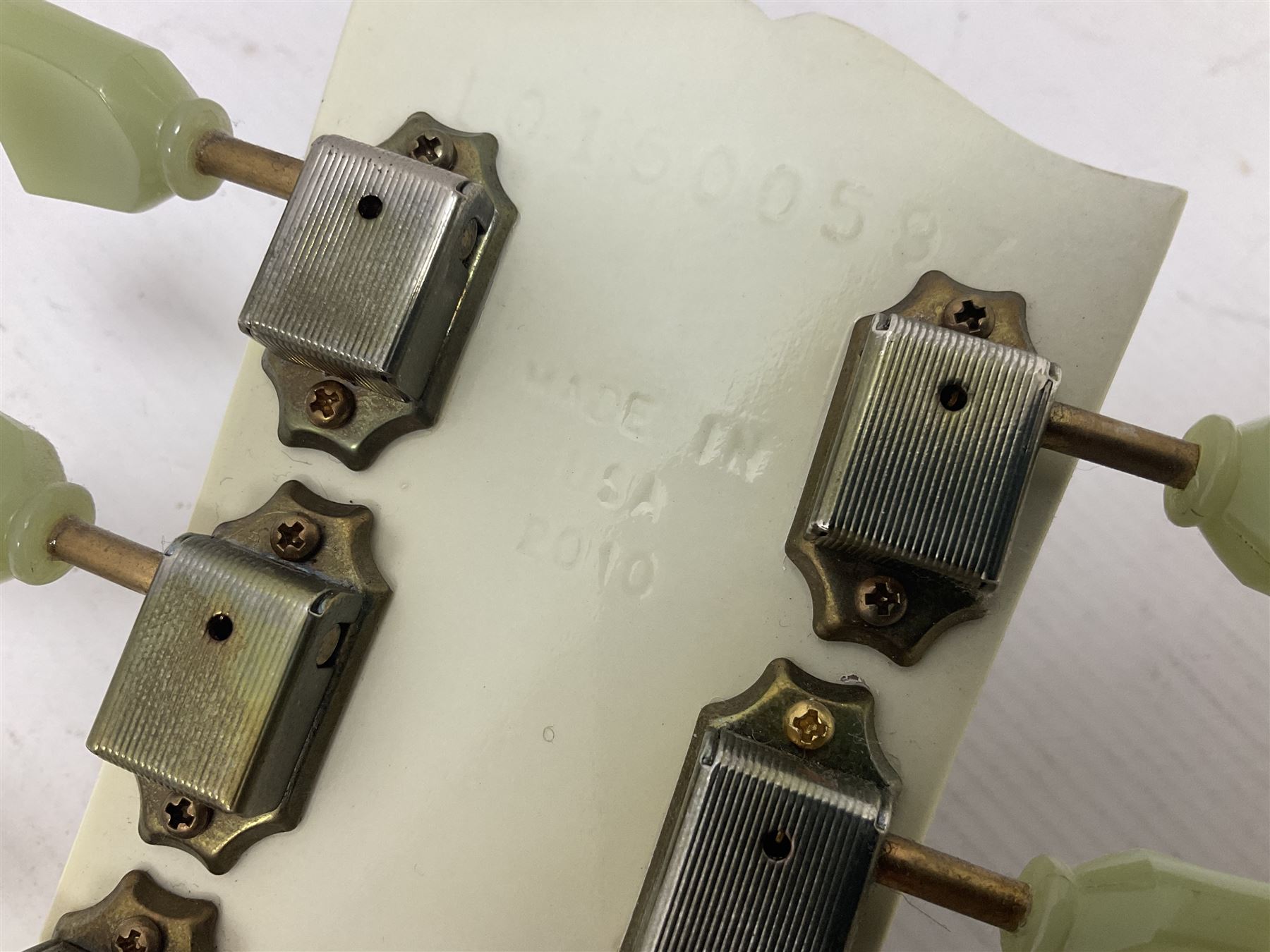 2010 Gibson Les Paul studio guitar, serial no101500537 in white finish with gold and pale green hardware, in Auden soft carry case, guitar L100cm