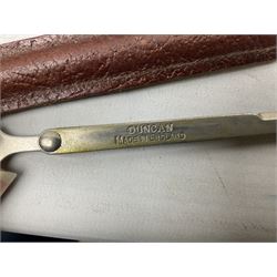 Miscellaneous militaria including two Royal Artillery and one Royal Horse Artillery stable belts; Northamptonshire Regiment trench art brass shell case lighter; unused Matchless Fire-Set; pocket knives and multi-tool; lanyards; oak shield with York & Lancaster crest etc