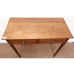  George III oak sidetable of oblong form with two frieze drawers on square tapering legs, W85cm, H75cm, D41cm  