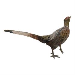 Cold painted bronze, of a woodcock, together with cold painted bronze pheasant, woodcock H6cm