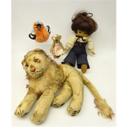  Steiff plush Lion teddy bear with cotton label, two other teddies and doll (4)  
