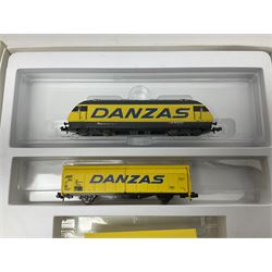 Trix Minitrix 'N' gauge - No.12363 'LINT' Diesel Powered Rail Car 'bendy' train; boxed; and No.11411 DB Zugset 'Danzas' goods set; boxed (2)