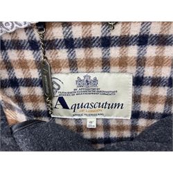 Men's Aquascutum lambs wool herringbone tweed coat with silk lining, 46 Reg, together with a further Men's Aquascutum grey wool duffle coat, with cheque lining and horn buttons, 46