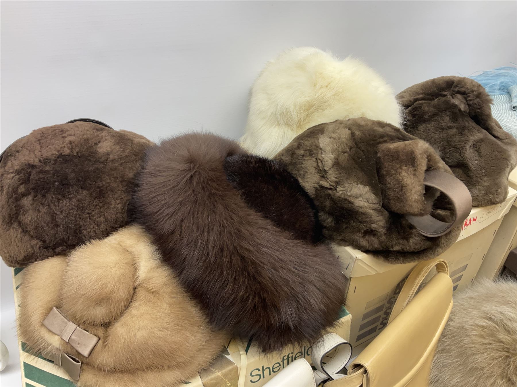 Ladies Assorted Formal and Occasion Hats, including Philip Somerville hat, Harrods fur hat, Philip Somerville boater hat etc, together with a boxed pair of Church's shoes
