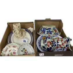 Wash jug and basin, together with large charger, meat platters and other ceramics 
