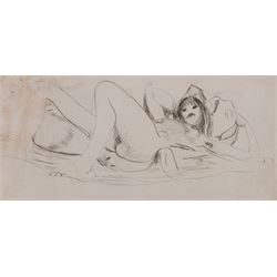 Attrib. Nina Hamnett (Welsh 1890-1956): Reclining Nude, ink on paper 17.5cm x 39cm; Rupert Lee (British 1887-1959): Bird Study, pencil on paper signed, unglazed. The Court Gallery label verso 12cm x 20cm (2)