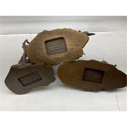 Six Franklin Mint bronze models of African animals, comprising Lion, Black Rhinoceros, Greater Kudu, Cheetah, Giraffe and African Elephant, tallest example H14cm