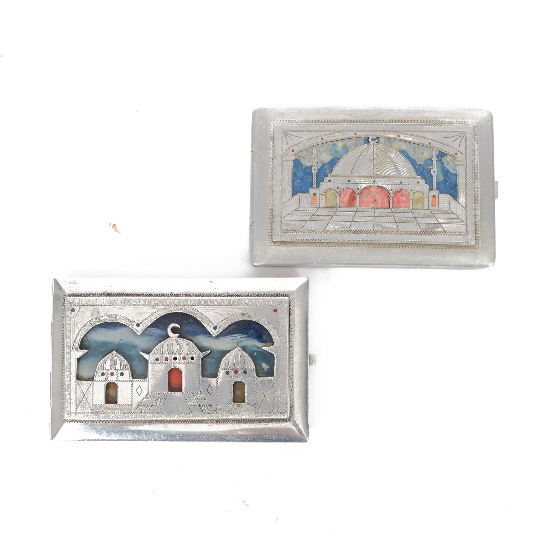 Two WWII North African campaign Prisoner-of-War-work cigarette cases, made with materials salvaged from aircraft wrecks, L13cm 