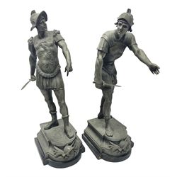 Pair of spelter figures modelled as gladiators, H54cm 