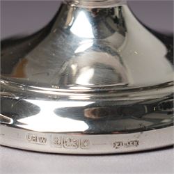 Georgian design silver cream jug Birmingham 1901 Maker George Unite, three piece silver condiment set Birmingham 1940, pair of small silver dressing table candlesticks and three condiment spoons