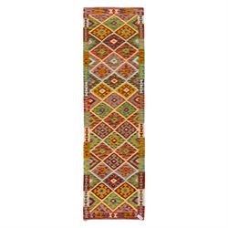 Turkish Anatolian flatweave kilim, ivory field decorated with rows of large stepped lozeng...