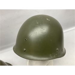 1950s French Algerian War steel helmet with liner; indistinctly marked 'S.I.A. LE EANS(?) 71R'