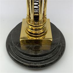 After William Smith of Musselburgh - Contemporary brass skeleton clock, circular enamel Arabic chapter ring signed 'Wm Smith, Musselburgh Maker & Inventor', spring driven fusee movement, on stepped circular black marble base and under glass dome, H60cm (including dome) 