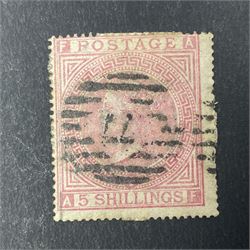 Three Great Britain Queen Victoria 1867-83 five shillings stamps, all used, all previously mounted