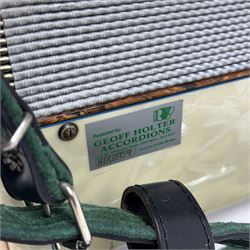 Two mid 20th century Italian accordions- manufactured by Frontalini and Cooperatiua both with a three octave keyboard compass and 120 bass buttons, with fretted sound grills and shoulder straps. 