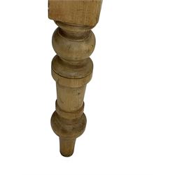 Victorian pine farmhouse dining table, rectangular plank top with rounded corners, on turned supports 